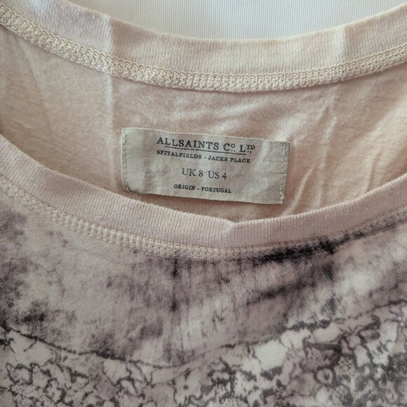 Allsaints Cream Lace Imprint Tunic Top Oversized Flowy Handkerchief Hem - Picture 3 of 8